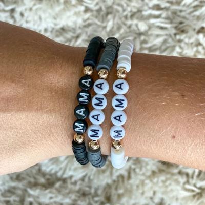 China Lead Free Nickel Free Classic Polymer Clay Silicone Bead Bracelet Vintage Charm White Black Gray Elastic Bangle African Summer Beach Jewelry Bracelet for sale