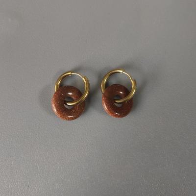 China 2022 Kolczyki 2022 Classic Round Stone Colorful Round Stone Earrings Natural Stainless Steel Hoops Lead Free For Women Unique Charm Moda Accessories for sale