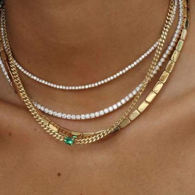 China 2022 New Fashion Delicate Zircon Necklace Gold Silver-color Stainless Steel Cubic Transparent Lead Free Nickel Free Chain Handmade Choker for sale