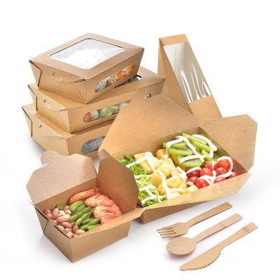 China Factory Custom Disposable Kraft Paper Disposable Fast Food Grade Packaging Cardboard Paper Boxes Disposable Biodegradable With Window for sale