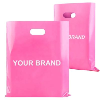 China Logo Shopping Boutique Gifts Customized Recyclable Die Cut Bag Storing Sizes Reusable Plastic Carry Bag With Handle for sale