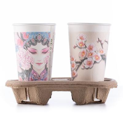 China Disposable Take Away Coffee Cup Carrier Paper Pulp For 2 Cups 4 Cups Stable for sale