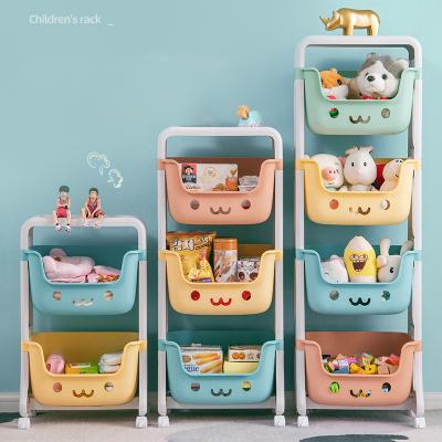 China Multi-Layer Pulley Toy Storage Rack Trolley Kids Viable Creative Floor Storage Sundries Matching Organizer With Wheels for sale