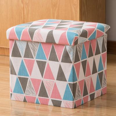 China Modern Portable Sit Sofa Foldable Stool Linen Fabric Modern Sofa Stool Storage Ottoman Storage Portable Furniture for sale