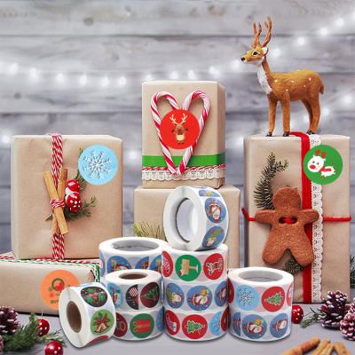 China Decorative Sticker Merry Christmas Round Adhesive Labels, Christmas Bun Package Sticker For Cards Envelope Gift Boxes for sale