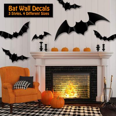 China Party Supplies 3D Decorative DIY Halloween Sticker PVC Bats Wall Decal Reusable Scary Wall Sticker for sale