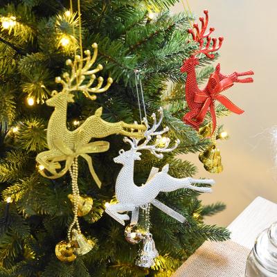 China Vintage Christmas Ornaments Red Green White ELKS Bell with Ribbon Christmas Tree Decoration Hang Pendant Bell Christmas Decorations for Home for sale