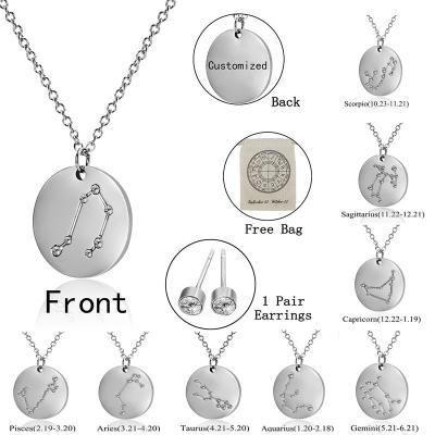 China TRENDY Zodiac Sign Coin 12 Stainless Steel Birthday Gift Fashion Women Earring Necklace Pendant Jewelry Set for sale