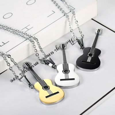 China TRENDY Fashion Guitar Stainless Steel Jewelry Necklace For Men Hip Hop Shiny Pendant Punk Necklace 2021 New for sale