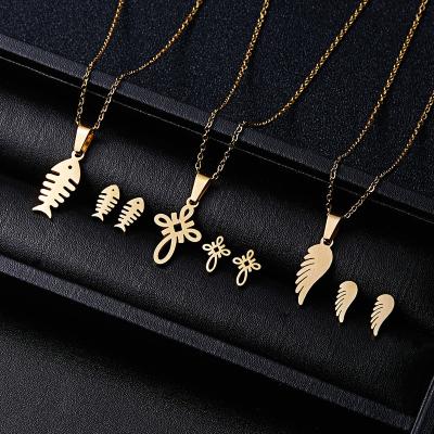 China TRENDY 18k Gold Plated Stainless Steel Jewelry Sets NO-fade Jewelry Sets Necklace Pendant Earrings Jewelry Sets For Women for sale