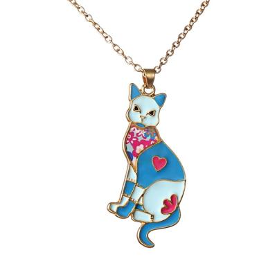 China New Style Fashion TRENDY Colorful Flower Oil Drip Small Dog Cat Butterfly Pendant Necklace Jewelry For Girls for sale