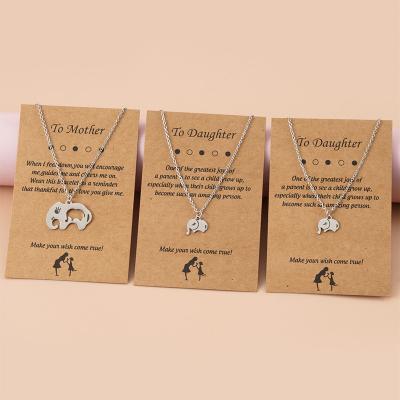 China TRENDY Mother Daughter Card Stainless Steel Necklace Mother's Day Gift Heart Elephant Butterfly Friendship Couples Necklace Set for sale