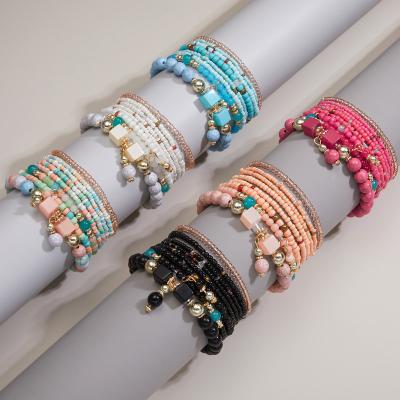 China FASHIONABLE Bohemian Handmade Bracelets Multilayer Rice Seed Bead Boho Women Men Couples Friendship Vocation Bracelet Set Jewelry Gift for sale