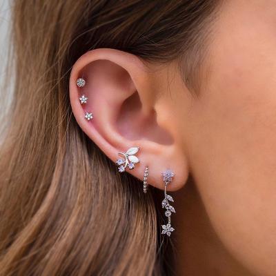 China New FASHIONABLE Minimalist Zircon Rhinestone Earring Set Cute Tiny Cute Star Butterfly Ear Flower Fashion Women Girl Stud Earrings for sale