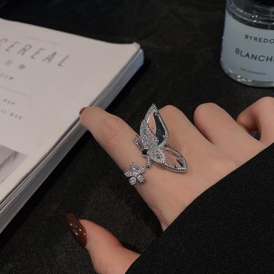 China CLASSIC Trendy Shiny Butterfly Adjustable Ring Women Crystal Zircon Copper Opening Inlaid Fashion Party Hand Rings Accessories Jewelry for sale