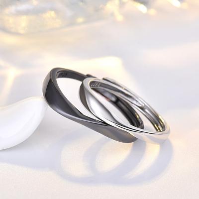 China S925 Trendy Trendy Engraved Mobius Ring Lovers Couple Ring Black Valentine's Day Open Rings Best Gift Silver Wedding Engagement for sale