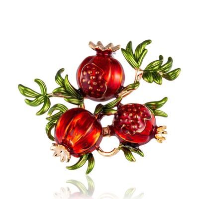 China ALLOY Fashion Banquet Luxury Lady Suit Coat Dress Fruit Pomegranate Red Brooch 3 Pins Jewelry For Gift for sale