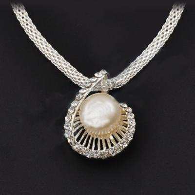 China Silver Bridal Crystal Seashell Pearl Choker Necklace Rinhoo Wedding Party Jewelry Set Shell Pearl Necklace Earrings Jewelry Set Set For Women for sale