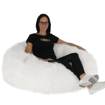 China White Color Adults Bean Bag Chair EPS Fillings Foldable Long Fur Sitting Sofa for sale