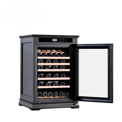 China Commercial 18 Bottle Wine And Beverage Cooler 46L Bar Wine Cabinet Refrigerator With Wood Racks And Copper Wire Shelves for sale