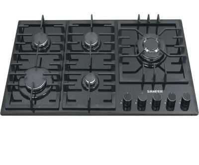 China Black Titanic Stainless Steel Panel Gas Stove Cooker Hob Burners With 5 Flame Failure Devices for sale