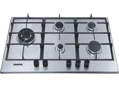 China Flame Failure Features 5 Burners Stainless Steel Top Grade Gas Stove With Cast Iron Pan Support for sale