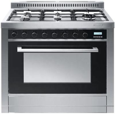 China Commercial 5 Burners Stainless Steel Free Standing Gas Stove With Electric Oven for sale