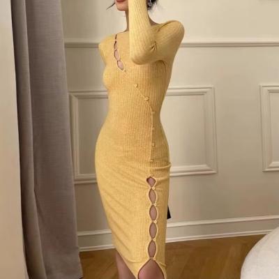 China QUICK DRY Tight Sweater Women's Long Sleeve Knitted Dress Hollow Spring Sweater for sale