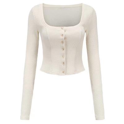 China European and American style QUICK DRY simple U-neck knit shirt slim fit high waist short women's sweater for sale