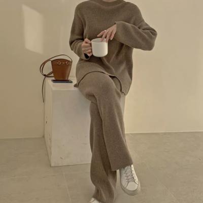 China New Solid Color QUICK DRY Straight Slit Leg Winter Wide Leg Pants Two Piece Suit for sale