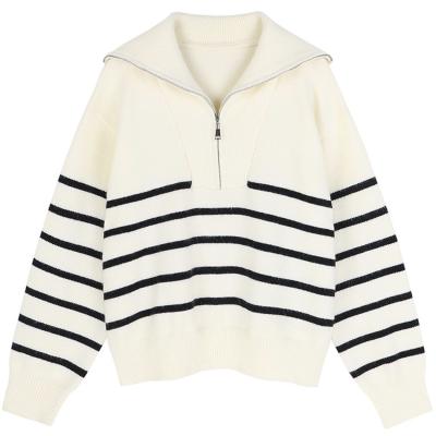 China QUICK DRY Women's Striped Turn-down Collar Zipper Jacket Women's Winter Sweater Sweater Women for sale