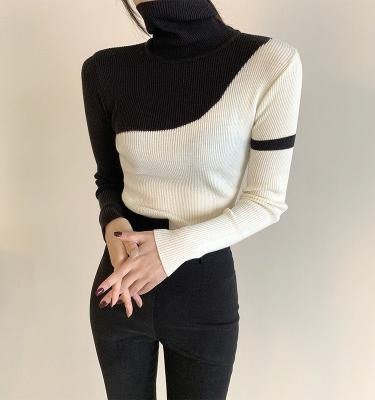 China Contrast Black And White QUICK DRY Stitching Slim Fit High Neck Long Sleeve Sweater for sale