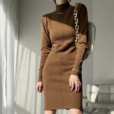 China The new QUICK-DRY knitted basic wool dress autumn and winter children's skirt with the buttocks and high collar thin woolen dress for sale