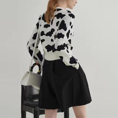 China Contrast QUICK DRY Cow Knit Round Neck Long Sleeve Fall Cardigan for sale