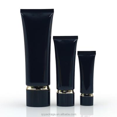 China Cosmetic Luxury Black Glossy Cosmetic Squeeze Packaging Cosmetic Flat Plastic Tube with Square Cap for Sunscreen Cream/BB Cream for sale