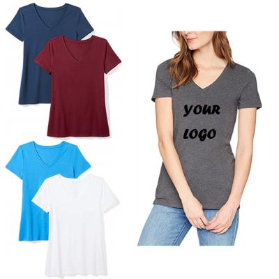 China Hot Sale Women V Neck Cotton QUICK DRY T Shirt Customize Logo T Shirt For Women for sale