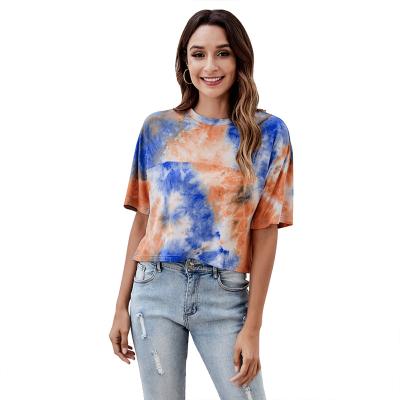 China New Crew Neck T-shirt Women Half Sleeve Tie Dye Printing QUICK DRY Custom Logo for sale