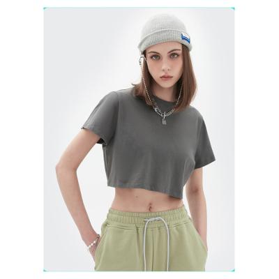 China QUICK DRY Ladies Crop Logo T-shirt Women's Gym Sport Custom Top Shorts Top Causal Loose Color Fit White for sale