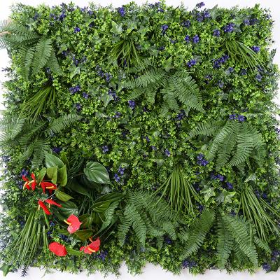 China Singapore imports PE particles home outdoor decoration artificial hedge jungle vertical hanging plant green artificial grass wall for sale