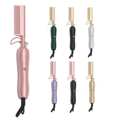 China For Home Use Hot Selling Temperature Hair Straightener Comb Heat Pressing Brush Electric Copper Hot Comb for Wigs Curling Straightening for sale