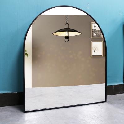 China MOK Top Grade High Quality Magnifying Stainless Steel Black Brushed Framed Arched Mirror for sale