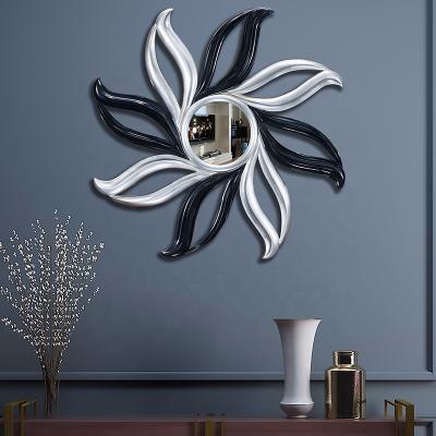 China Custom D Cor China Home Factory Bathroom Mirror PU Frame Round Mirror Flower Shape Oval Vanity Mirror For Bedroom for sale