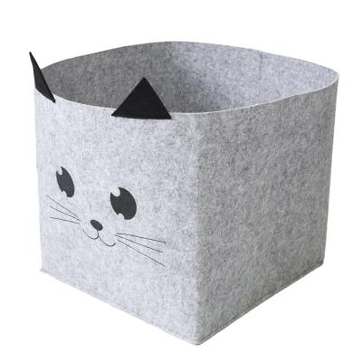 China Sustainable Toy Storage Basket Handmade Cartoon Felt Storage Baskets Laundry Box With Handles for sale