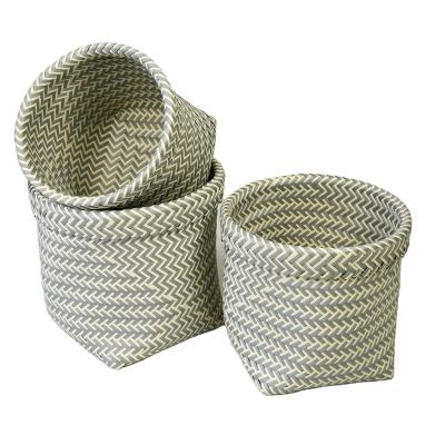 China Sustainable Wholesale Round Durable PP Belt Mix Colour Storage Basket Laundry Basket Toy Basket for sale