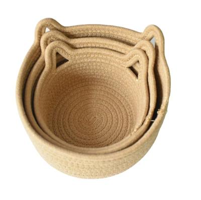 China Wholesale Rattan Woven Basket Cotton Viable Storage Cat Ear Round Net Red Storage Basket for sale