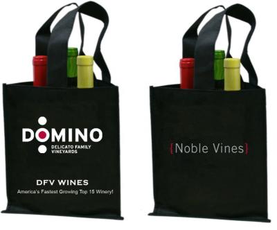 China Heavy Duty Durable Fabric Reusable Woven Tote Shopping Handled Woven Non Carry Wine Bottle Bag With Custom Logos for sale