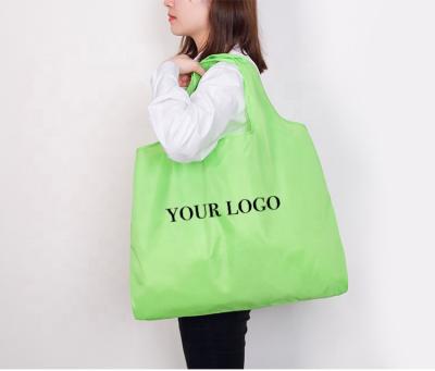 China Custom Reusable Recycle Waterproof Collapsible Supermarket 210d Polyester Nylon Grocery Bag for sale