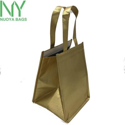 China Promotion Color Foldable Handbag PP Nonwoven Golden Cooler Ice Bag for sale