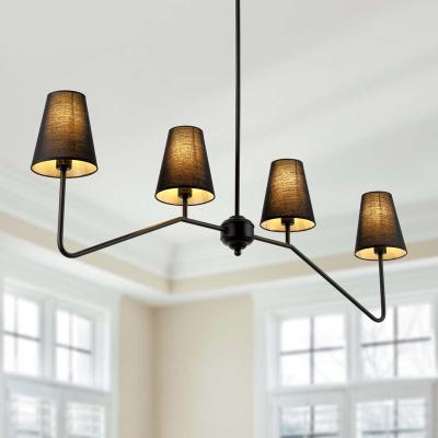 China Minimalist E12 Candelabra Base Modern Rustic Linear 4 Light Pendant Living Room Chandelier Lights With Fabric Shade for sale