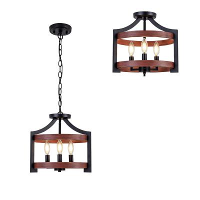 China Farmhouse Light E12 Bulbs Metal Convertible Farmhouse Mount Ceiling Light Black Semi Flush 3 Kitchen Light Fixtures for sale